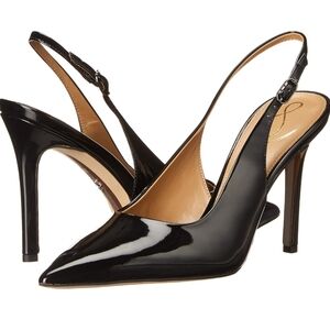 Sam Edelman Hazel Sling Pumps, Black Patent Slingback Pointed-Toe Heels